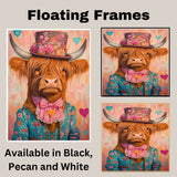 Victorian Charm: Whimsical Highland Cattle in an Elegant European Suit and Hat Heartwarming Timeless Artwork on Ready to Hang 1.5" Thick Canvas Wrap, Floating Framed Canvas, Flat Rolled Canvas