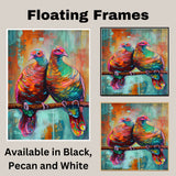 Vibrant Pair of Colorful Birds on Branch with Iridescent Feathers in Abstract Artistic Background Perfect for Nature Lovers and Bold Wildlife Art Enthusiasts on Ready to Hang 1.5" Thick Canvas Wrap, Floating Framed Canvas, Flat Rolled Canvas