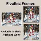 Whimsical Christmas Frog Ice Skating in Festive Red Outfit with Santa Hat and Snowflakes – Adorable Winter Holiday Animal Art for Seasonal Decor or Gifts on Ready to Hang 1.5" Thick Canvas Wrap, Floating Framed Canvas, Flat Rolled Canvas