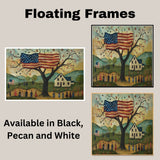 Charming Folk Art Scene of 4th of July Celebration with American Flag Tree, Village Parade, and Country Landscape in a Whimsical Patriotic Americana Style on Ready to Hang 1.5" Thick Canvas Wrap, Floating Framed Canvas, Flat Rolled Canvas