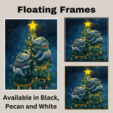 Christmas Baby Elephants Climbing Tree with Ornaments and Star in Cozy Sweaters Under a Starry Sky Holiday Art Print for Kids Room or Seasonal Decor on Ready to Hang 1.5" Thick Canvas Wrap, Floating Framed Canvas, Flat Rolled Canvas