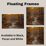 Autumn Country Road with Stream – Rustic Fall Landscape Oil Painting Print on Ready to Hang 1.5" Thick Canvas Wrap, Floating Framed Canvas, Flat Rolled Canvas