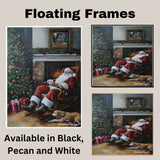 Heartwarming Christmas Painting of Santa Relaxing by Fireplace with Tree, Gifts, and Cats in Cozy Holiday Setting on Ready to Hang 1.5" Thick Canvas Wrap, Floating Framed Canvas, Flat Rolled Canvas