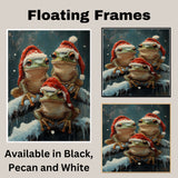 Christmas Frogs in Santa Hats Festive Tree Frogs Sitting on Snowy Branches Adorable Winter Holiday Decoration for Home Office or Christmas Gifts on Ready to Hang 1.5" Thick Canvas Wrap, Floating Framed Canvas, Flat Rolled Canvas