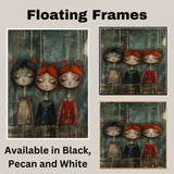 Emotional Trio of Girls Moody Hand Painted Art Deep and Expressive Portrait Perfect for Home Wall Decor Living Room Bedroom Office or Unique Gift on Ready to Hang 1.5" Thick Canvas Wrap, Floating Framed Canvas, Flat Rolled Canvas