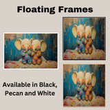 Heartwarming Painting of Two Cute Baby Elephants in Bright Pajamas Sitting Together on a Bed with Joyful Expressions and a Bold Abstract Background on Ready to Hang 1.5" Thick Canvas Wrap, Floating Framed Canvas, Flat Rolled Canvas