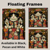 Blossom Embrace: Tuxedo Cat Mom Carrying Three Kittens in a Floral Wonderland on Ready to Hang 1.5" Thick Canvas Wrap, Floating Framed Canvas, Flat Rolled Canvas