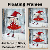 Christmas Witch Ice Skating Print – Whimsical Red Dress & Striped Tights Holiday Art, Cute Winter Witch Decor, Magical Snowy Season Wall Art for Girls' Room or Nursery on Ready to Hang 1.5" Thick Canvas Wrap, Floating Framed Canvas, Flat Rolled Canvas