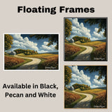 Winding Country Road Through Golden Fields and Barn – Peaceful Landscape Folk Art Painting on Ready to Hang 1.5" Thick Canvas Wrap, Floating Framed Canvas, Flat Rolled Canvas