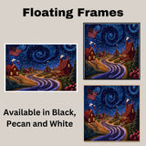 Whimsical 4th of July Village Under Swirling Starry Sky with Glowing Cottages, American Flags, and Winding Road in a Cozy Patriotic Nighttime Scene on Ready to Hang 1.5" Thick Canvas Wrap, Floating Framed Canvas, Flat Rolled Canvas