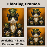 St. Patrick's Day Charm: Tuxedo Mom and Kittens in Irish Luck Costumes on Ready to Hang 1.5" Thick Canvas Wrap, Floating Framed Canvas, Flat Rolled Canvas
