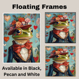 Whimsical Romance: Green Frog in a Victorian-Era European Suit and Hat Charming Heartfelt Artwork on Ready to Hang 1.5" Thick Canvas Wrap, Floating Framed Canvas, Flat Rolled Canvas