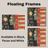 Vintage American Folk Art Patriotic Wall Print on Rustic Wood Texture on Ready to Hang 1.5" Thick Canvas Wrap, Floating Framed Canvas, Flat Rolled Canvas