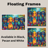 Colorful Dachshund Canvas – Van Gogh-Inspired Oil Painting of Four Dogs in a Lush Floral Garden on Ready to Hang 1.5" Thick Canvas Wrap, Floating Framed Canvas, Flat Rolled Canvas