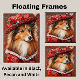 Regal Charm: Shetland Sheepdog in a Bold Red Suit and Hat on Ready to Hang 1.5" Thick Canvas Wrap, Floating Framed Canvas, Flat Rolled Canvas