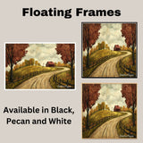 Winding Autumn Road with Red Barn and Fences – Rustic Folk Art Country Landscape Painting on Ready to Hang 1.5" Thick Canvas Wrap, Floating Framed Canvas, Flat Rolled Canvas