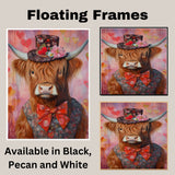 Timeless Nobility: Whimsical Highland Cattle in a Victorian-Era European Suit and Hat Heartwarming Classic Artwork on Ready to Hang 1.5" Thick Canvas Wrap, Floating Framed Canvas, Flat Rolled Canvas