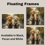 Adorable Puppies by the Pond – Impressionist Style Dog on Ready to Hang 1.5" Thick Canvas Wrap, Floating Framed Canvas, Flat Rolled Canvas