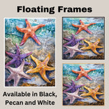 Watercolor Painting of Multicolored Starfish in a Tide Pool by Debbie Afagan in Vibrant Coastal Colors on Ready to Hang 1.5" Thick Canvas Wrap, Floating Framed Canvas, Flat Rolled Canvas