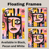 Bold Abstract Face Illustration with Pink and Yellow Tones in Mid-Century Modern and Tribal Pop Art Style on Ready to Hang 1.5" Thick Canvas Wrap, Floating Framed Canvas, Flat Rolled Canvas