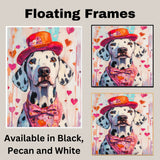 Sweet Love: Dalmatian in a Pink Heart-Adorned Dress and Hat Charming Romantic Painting on Ready to Hang 1.5" Thick Canvas Wrap, Floating Framed Canvas, Flat Rolled Canvas