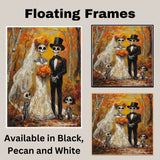 Skeleton Wedding Family in Autumn Forest – Día de los Muertos Style Painting with Floral Details on Ready to Hang 1.5" Thick Canvas Wrap, Floating Framed Canvas, Flat Rolled Canvas
