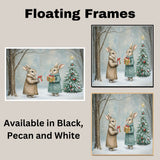 "Winter Wonderland: Gift-Giving Bunnies" Cozy Rabbits in a Snowy Forest Scene on Ready to Hang 1.5" Thick Canvas Wrap, Floating Framed Canvas, Flat Rolled Canvas