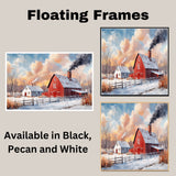 Red Barn in Winter – Snowy Farm Landscape with Horse and Carriage on Ready to Hang 1.5" Thick Canvas Wrap, Floating Framed Canvas, Flat Rolled Canvas