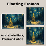 A Surreal Night Scene of a Glowing Christmas Tree with Gifts on Ready to Hang 1.5" Thick Canvas Wrap, Floating Framed Canvas, Flat Rolled Canvas