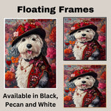 Gentleman's Poise: Old English Sheepdog in a Handsome Suit and Hat on Ready to Hang 1.5" Thick Canvas Wrap, Floating Framed Canvas, Flat Rolled Canvas