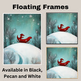 Whimsical Christmas Dachshund in Red Sleigh on Snowy Hill Under Teal Sky Playful Winter Dog Art for Holiday Home Décor and Animal Lovers on Ready to Hang 1.5" Thick Canvas Wrap, Floating Framed Canvas, Flat Rolled Canvas