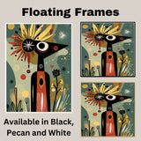 Abstract Tribal-Inspired Figure in Cosmic Botanical Scene with Mid-Century Modern and Folk Art Elements on Ready to Hang 1.5" Thick Canvas Wrap, Floating Framed Canvas, Flat Rolled Canvas