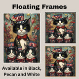 United We Purr: Tuxedo Cat Mom with Three Kittens in a Patriotic Scene - Delightful American-Themed Painting on Ready to Hang 1.5" Thick Canvas Wrap, Floating Framed Canvas, Flat Rolled Canvas