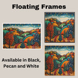 Vibrant Christmas Village with Decorated Trees and Rolling Hills – Festive Folk Art Landscape on Ready to Hang 1.5" Thick Canvas Wrap, Floating Framed Canvas, Flat Rolled Canvas