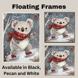 Whimsical Christmas Koala Bear Ice Skating with Holly and Red Scarf – Festive Holiday Animal Artwork for Seasonal Decor, Nursery Rooms, or Christmas Gifts on Ready to Hang 1.5" Thick Canvas Wrap, Floating Framed Canvas, Flat Rolled Canvas