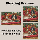 Royal Companions - Cavalier King Charles Spaniels Dressed in Elegant Victorian Attire on Cozy Couch on Ready to Hang 1.5" Thick Canvas Wrap, Floating Framed Canvas, Flat Rolled Canvas