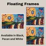 4th of July Independence Day Folk Artwork Sunshine & Stars – Decorative Patriotic on Ready to Hang 1.5" Thick Canvas Wrap, Floating Framed Canvas, Flat Rolled Canvas