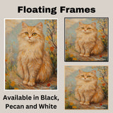 Van Gogh Style Orange Fluffy Cat Canvas Art – Longhaired Feline in Wildflower Garden Oil Painting on Ready to Hang 1.5" Thick Canvas Wrap, Floating Framed Canvas, Flat Rolled Canvas