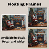 Vintage Santa in Rocking Chair by Fireplace – Cozy Holiday Scene with Dog and Gifts on Ready to Hang 1.5" Thick Canvas Wrap, Floating Framed Canvas, Flat Rolled Canvas