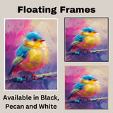 Charming Baby Bird with Blue Feathers and Pink Yellow Plumage Sitting on Branch Painted in Dreamy Pastel Strokes for Serene Colorful Interiors on Ready to Hang 1.5" Thick Canvas Wrap, Floating Framed Canvas, Flat Rolled Canvas