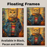 Christmas Kitten in Colorful Jacket and Scarf Adorable Holiday Cat Painting Festive Winter Lights Scene Perfect for Cozy Home Office Seasonal Gift on Ready to Hang 1.5" Thick Canvas Wrap, Floating Framed Canvas, Flat Rolled Canvas