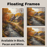 Quiet Waters – Fall Stream and Country Cottages on Ready to Hang 1.5" Thick Canvas Wrap, Floating Framed Canvas, Flat Rolled Canvas