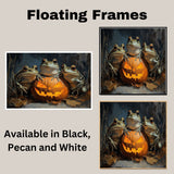 Halloween Wall Art with Frogs and Glowing Jack-o’-Lantern Fun Retro-Style Painting for Frog Lovers and Spooky Seasonal Décor in Rustic Autumn Setting on Ready to Hang 1.5" Thick Canvas Wrap, Floating Framed Canvas, Flat Rolled Canvas