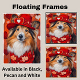 Sophisticated Style: Shetland Sheepdog in a Dashing Red Suit and Hat on Ready to Hang 1.5" Thick Canvas Wrap, Floating Framed Canvas, Flat Rolled Canvas