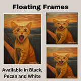 Surprised Orange Cat Canvas Painting – Expressive Sunset Scene with Whimsical Feline Emotion on Ready to Hang 1.5" Thick Canvas Wrap, Floating Framed Canvas, Flat Rolled Canvas