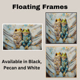 Delightful Painting of Two Frogs in Playful Pajamas Sitting Close Together on a Cozy Bed with Gentle Expressions and a Soft Abstract Background on Ready to Hang 1.5" Thick Canvas Wrap, Floating Framed Canvas, Flat Rolled Canvas