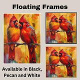Symbolic Red Cardinals on Branch – Emotional Bird Painting Representing Love, Hope, and Connection in Vibrant Artistic Style on Ready to Hang 1.5" Thick Canvas Wrap, Floating Framed Canvas, Flat Rolled Canvas
