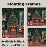 Whimsical Christmas Tree Folk Art – Colorful Holiday Wall Print with Ornaments and Snowflakes on Ready to Hang 1.5" Thick Canvas Wrap, Floating Framed Canvas, Flat Rolled Canvas