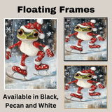 Whimsical Christmas Frog Ice Skating in Festive Red Outfit Cute Winter Animal Wall Art for Holiday Decor, Nursery, Kids Room, or Christmas Gift for Nature Lovers on Ready to Hang 1.5" Thick Canvas Wrap, Floating Framed Canvas, Flat Rolled Canvas