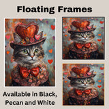 Victorian Grace: Cat in an Elegant European Flowery Dress and Hat with a Heartfelt Touch Charming Painting on Ready to Hang 1.5" Thick Canvas Wrap, Floating Framed Canvas, Flat Rolled Canvas